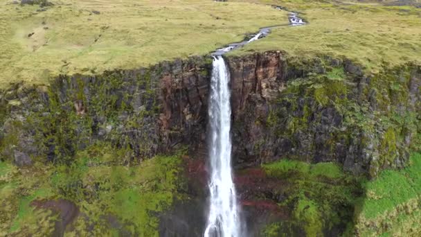 Vista Aérea Alto Ângulo Uma Cachoeira Enorme Islândia Vídeo Drone — Vídeo de Stock