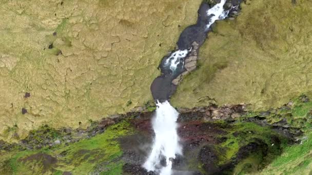 Aerial High Angle View Huge Waterfall Iceland Drone Video — Stock Video