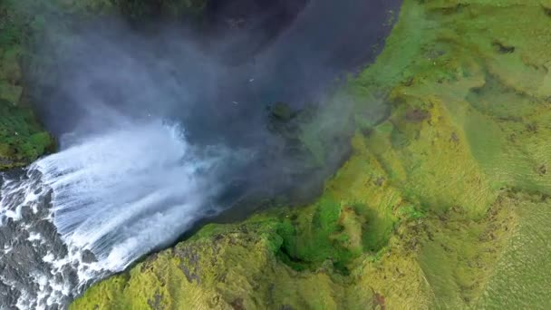 Skogafoss Ijslands Beroemde Ringweg Waterval Luchtfoto Drone Uitzicht Het Prachtige — Stockvideo