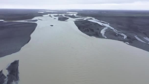 Воздушный Беспилотный Обзор Ледниковой Речной Системы Исландии — стоковое видео