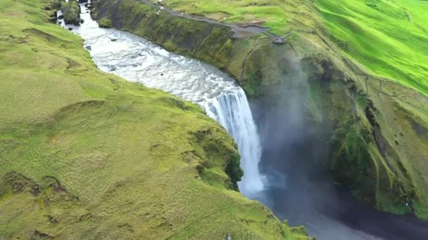 Skogafoss Ijslands Beroemde Ringweg Waterval Luchtfoto Drone Uitzicht Het Prachtige — Stockvideo