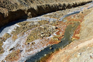 Asit madeni su drenajı akışı, zehirli maden suları çevreyi kirletiyor. Rosia Montana, Romanya
