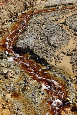 Toxic gold mining residual waters from gold mine flowing and polluting environment. Rosia Montana, Romania