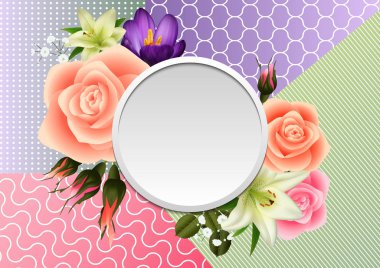 Çiçek kartı şablonu çiçekli yuvarlak afiş ve arka plan resmi