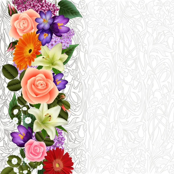 Illustration Modèle Carte Florale Avec Des Fleurs Fond Ornemental Floral — Image vectorielle