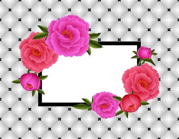 Illustration Modèle Carte Vœux Invitation Avec Fleurs Pivoines Cadre Fond — Image vectorielle