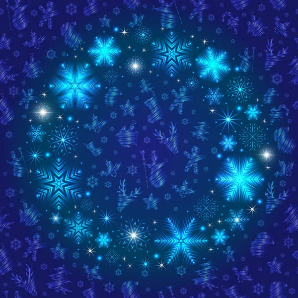 Illustration Hälsning Eller Inbjudan Julkort Mall Med Neon Snowflake Krans — Stock vektor