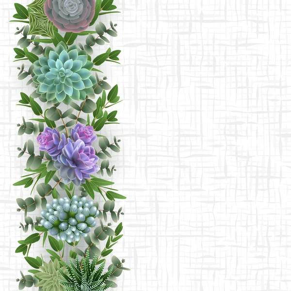 Illustration Blommig Kort Mall Med Saftiga Växter Eukalyptus Och Cellulära — Stock vektor