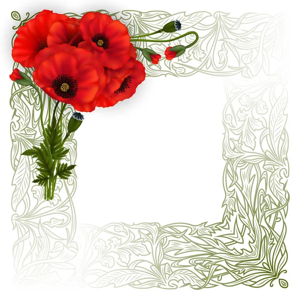 Illustration Template Wedding Greeting Invitation Card Poppy Flowers Floral Ornamental — Stock Vector
