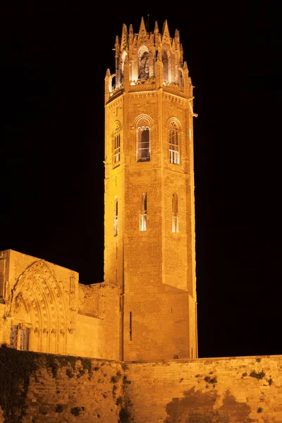 Wieża Seu Vella Nocy Leridzie Katalonia — Zdjęcie stockowe