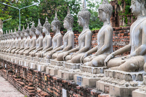 Row of Buddha Statues at Wat Yai Chai Mongkhon
