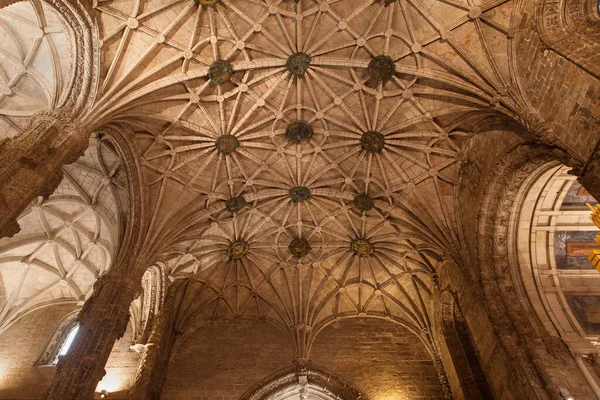 Vaulted Arra Santa Maria Church Jeronimos Monastery Lisbon Portugal — стокове фото