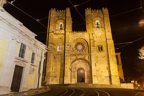 Cathédrale Santa Maria Maior Nuit Lisbonne Portugal — Photo