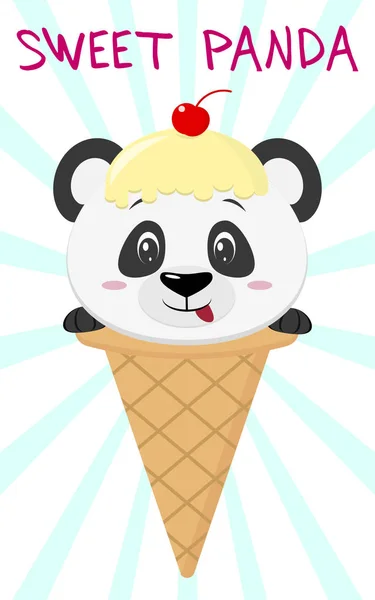 Sevimli panda dondurma, karikatür tarzı görüntü. — Stok Vektör