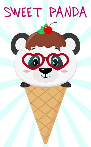 Panda drăguț în imaginea de înghețată, stil de desene animate . — Vector de stoc