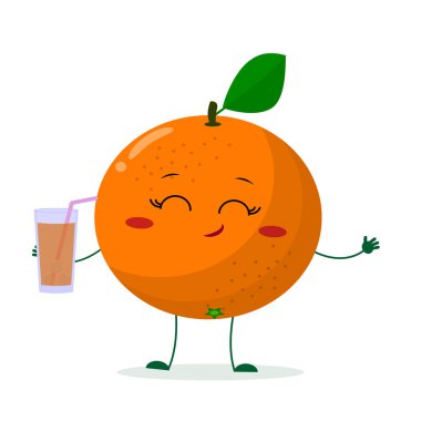 Bir bardak suyu tutan şirin turuncu çizgi film karakteri.