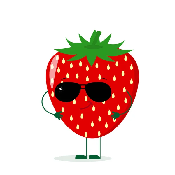 En söt jordgubbe karaktär i stil med en tecknad i solglasögon. — Stock vektor