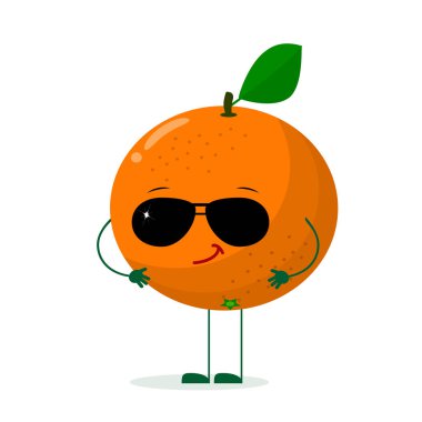 Güneş gözlüklü bir karikatür tarzı bir şirin turuncu karakter. Vektör çizim, düz bir stil.