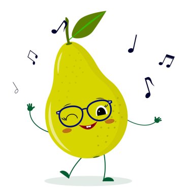 Müzik gözlük dansları tatlı armut yeşil çizgi film karakteri.