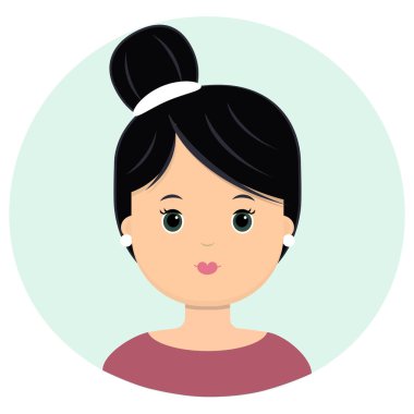 Güzel genç kadın bir cadı ile siyah saçlı. Modern moda, saç salonu, vektör simgesi, beyaz arka plan üzerinde izole portresi. Düz stil.