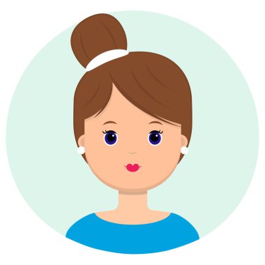 Güzel genç kadın bir cadı ile kahverengi saçlı. Modern moda, saç salonu, vektör simgesi, beyaz arka plan üzerinde izole portresi. Düz stil.