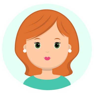 Kırmızı uzun saçlı güzel genç kadın. Modern moda, saç salonu, vektör simgesi, beyaz arka plan üzerinde izole portresi. Düz stil.