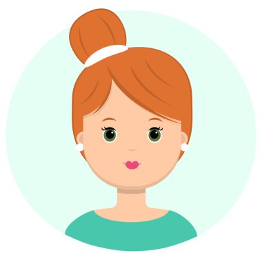 Güzel genç kadın bir cadı ile Kızıl saçlı. Modern moda, saç salonu, vektör simgesi, beyaz arka plan üzerinde izole portresi. Düz stil.