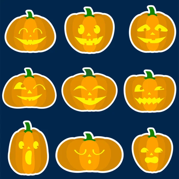 Set Dovleci Halloween Fețe Amuzante Într Stil Desene Animate Într — Vector de stoc