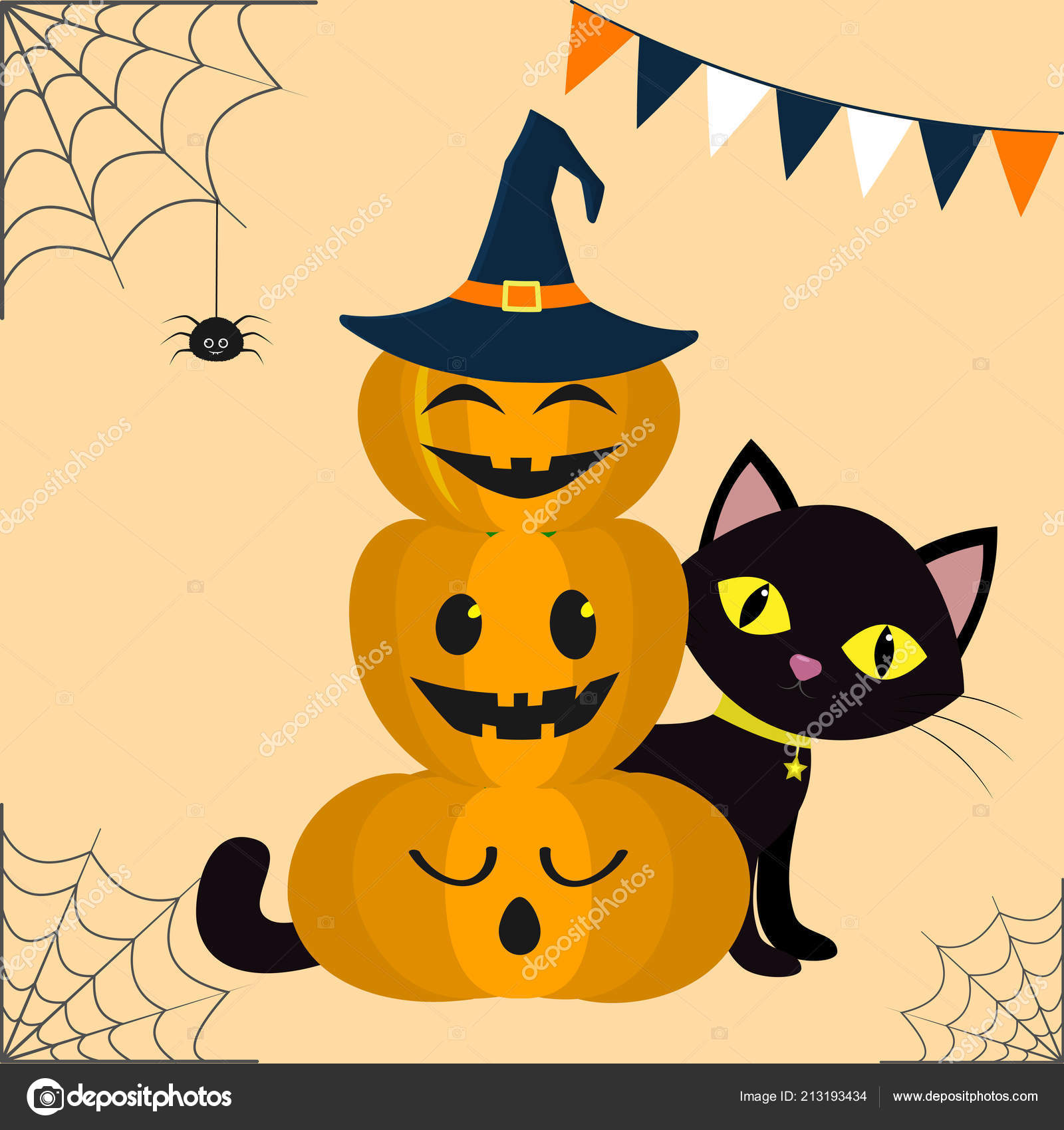 Image vectorielle Joyeux Halloween Trois Citrouilles L'une Sur L'autre Dans  Chapeau D'une par ©Lanamay - 213193434, image size:1600x1700