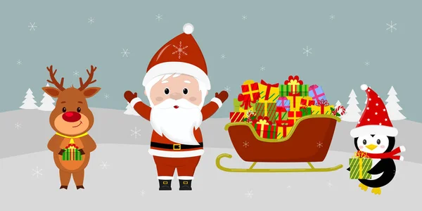 Santa Claus Está Pie Con Las Manos Alto Una Serie — Vector de stock