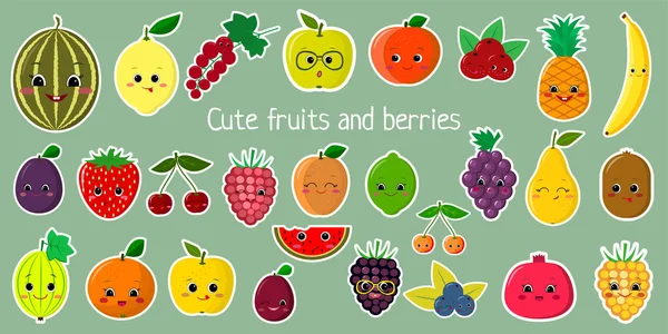 Kawaii şirin sebze ve otlar, yirmi yedi çıkartmaları beyaz Darbedeki mega dizi karakterleri yüzler. Tasarımınızın kartları, scrapbooking, işçiliği. Çizgi film, düz tasarım, vektör