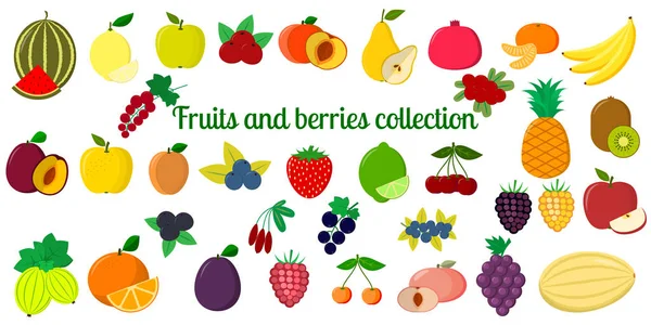 Набор фруктов и ягод, мега набор иконок из сорока шести элементов на белом фоне. Для вашего дизайна открыток, шрапбукинга, крафтинга. Плоский дизайн, векторная иллюстрация — стоковый вектор