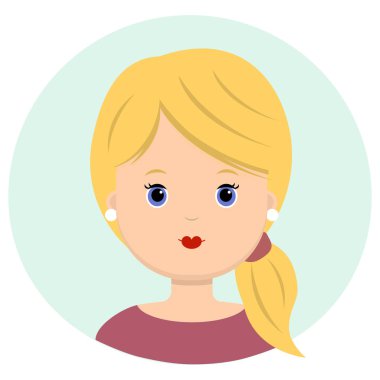 Topuz sarı saçlı güzel genç bir kadın. Modern moda portresi, saç modeli salon, vektör simgesi, beyaz arka plan üzerinde izole.