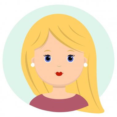 Sarı uzun saçlı genç ve güzel bir kadın. Modern moda portresi, saç modeli salon, vektör simgesi, beyaz arka plan üzerinde izole.