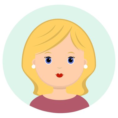 Omuzlarına kadar sarı saçlı güzel genç bir kadın. Modern moda portresi, saç modeli salon, vektör simgesi, beyaz arka plan üzerinde izole.