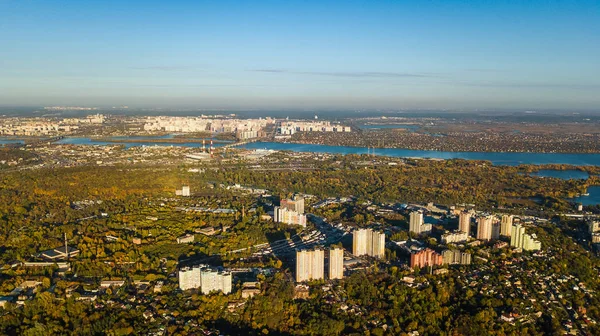 Золотий Осінній Київський Міський Пейзаж Drone Антена Зору Сіті Горизонт — стокове фото