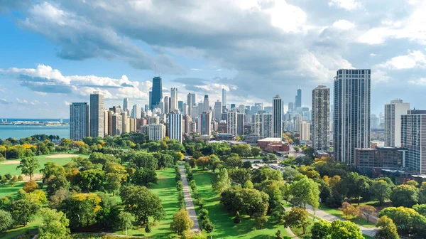 Vista Aérea Del Avión Tripulado Del Horizonte Chicago Desde Arriba —  Fotos de Stock