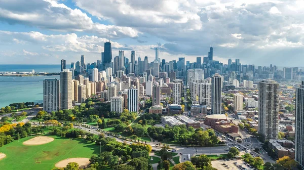 Chicago Skyline Vista Aérea Drone Cima Lago Michigan Cidade Chicago — Fotografia de Stock