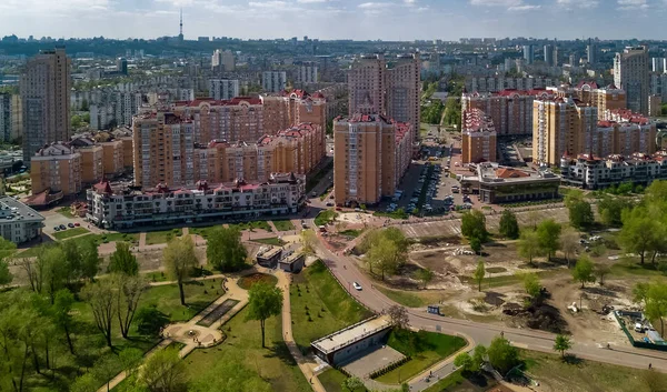 Вид Воздуха Новый Современный Жилой Район Оболонь Возле Днепра Киеве — стоковое фото