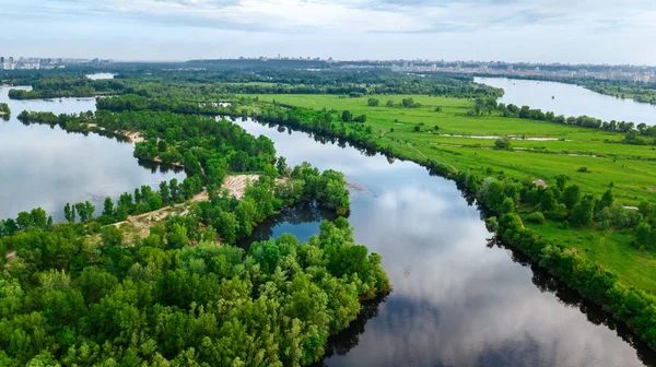 Luftaufnahme Der Stadt Kyjiw Dnjepr Und Dnjestr Grüne Insel Von — Stockfoto