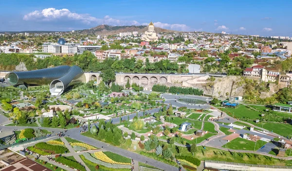 Tbilisi Skyline Drone Aereo Vista Dall Alto Fiume Kura Città — Foto Stock