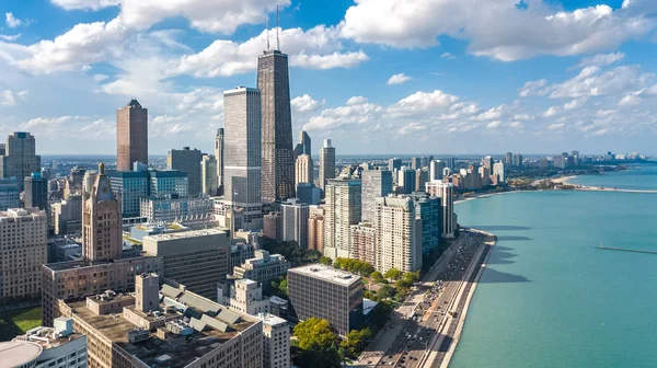 Chicago Manzarası Hava Dron Görünümü Yukarıdan Michigan Gölü Chicago Şehir — Stok fotoğraf