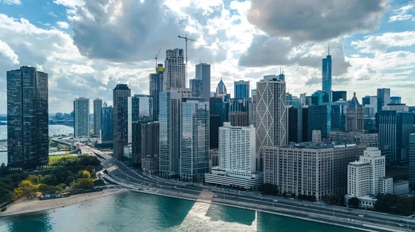 Chicago Manzarası Hava Dron Görünümü Yukarıdan Michigan Gölü Chicago Şehir — Stok fotoğraf