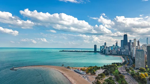 Chicago Skyline Vista Aérea Drone Cima Lago Michigan Cidade Chicago — Fotografia de Stock