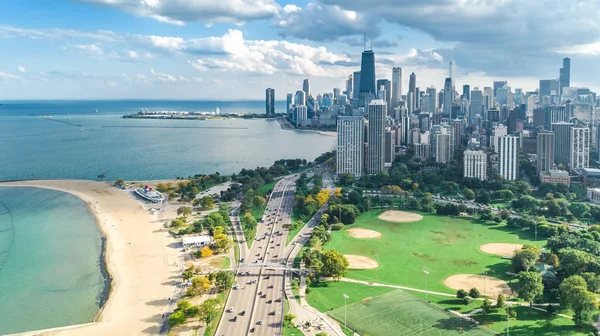 Chicago Skyline Vista Aérea Drone Cima Lago Michigan Cidade Chicago — Fotografia de Stock