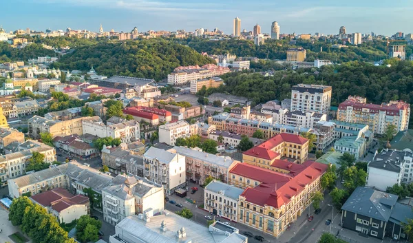 Luftaufnahme Von Kiw Stadtbild Podol Historischen Bezirk Skyline Von Oben — Stockfoto