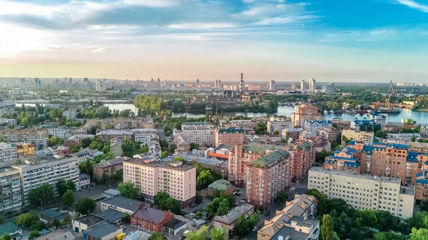 Vista Aérea Superior Paisagem Urbana Kiev Rio Dnieper Horizonte Histórico — Fotografia de Stock