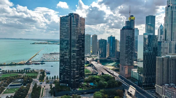 Chicago Hava Aracı Görüntüsü Yukarıdan Chicago Şehri Şehir Merkezi Gökdelenleri — Stok fotoğraf
