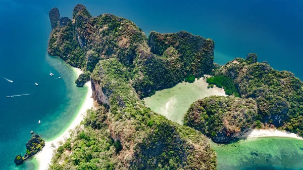 Vue Aérienne Par Drone Île Tropicale Koh Hong Dans Eau — Photo