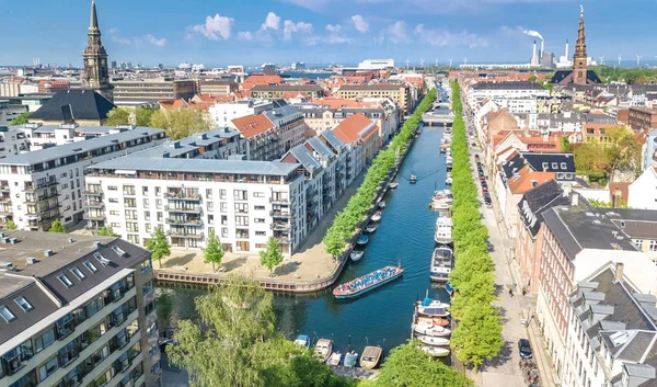 Hermosa Vista Aérea Del Horizonte Copenhague Desde Arriba Nyhavn Puerto — Foto de Stock